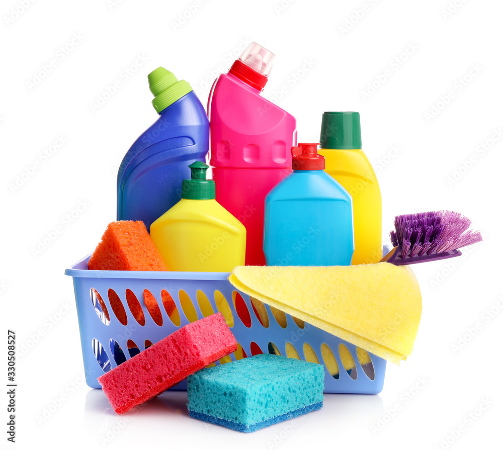 Cleaning product containers for house clean isolated on white background Cleaning product containers for house clean isolated on white background