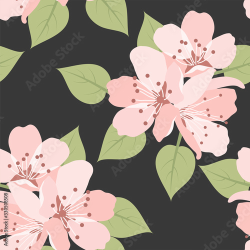 seamless floral background with cherry flowers
