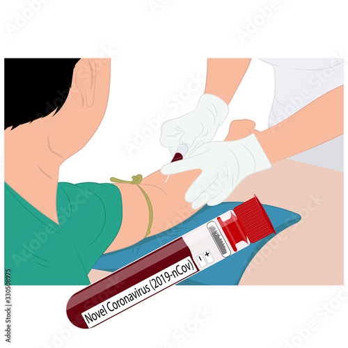doctor using a needle to draw blood from an investigator To check the body analysis hospital for Novel Coronavirus (2019-nCoV) vector illustration
