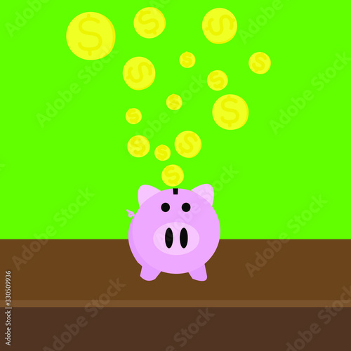 A pig piggy bank with coins vector illustration in flat style. The concept of saving or save money