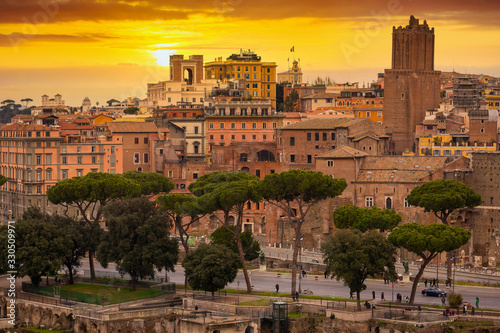 Photography Architecture of the old town in Rome at sunset, Italy