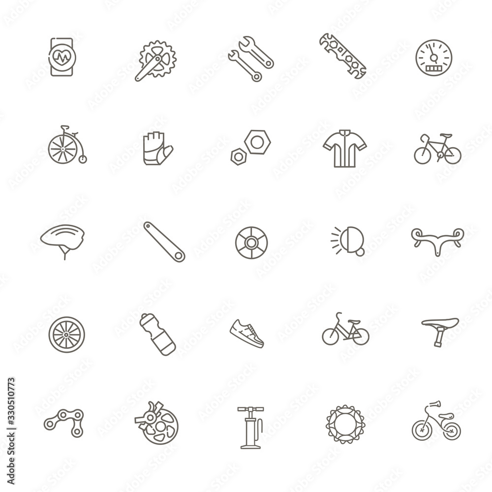 Bike tools and equipment part and accessories vector icon set Bike tools and equipment part and accessories vector icon set