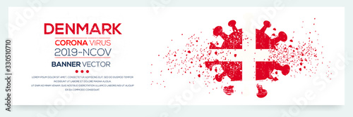 Denmark flag with corona virus Symbol, (2019-nCoV), vector illustration.
