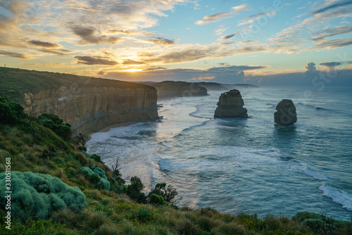 gibson steps  at sunrise, twelve apostles, great ocean road in victoria, australia