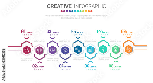 Presentation business infographic template with 9 options. Vector illustration.