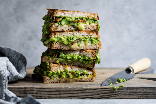 Pancetta and spring green grilled cheese toastie photo