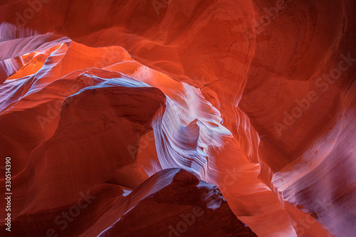 Red rock formations in slot canyon Upper Antelope Canyon at Page, USA photo