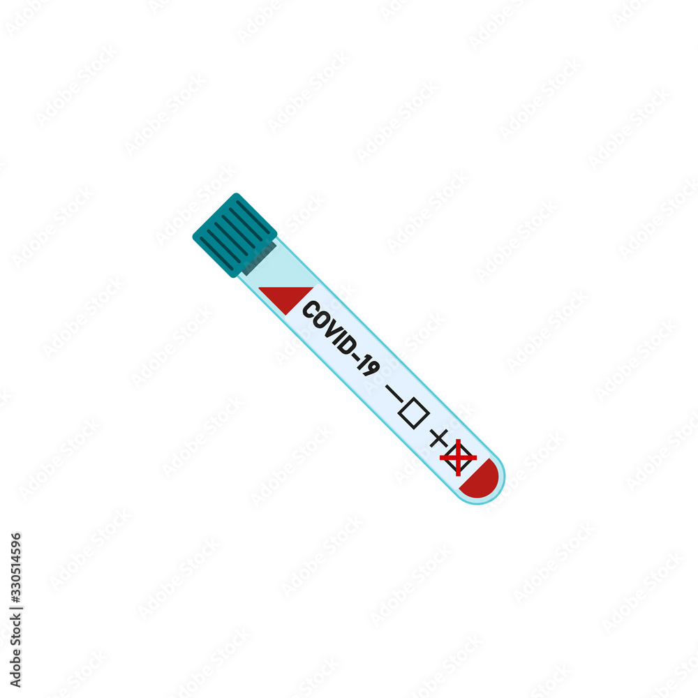 Test tube with blood sample for COVID-19, Coronavirus test. Positive test result Coronavirus Covid-19. Vector. Vector illustration. Flat design.