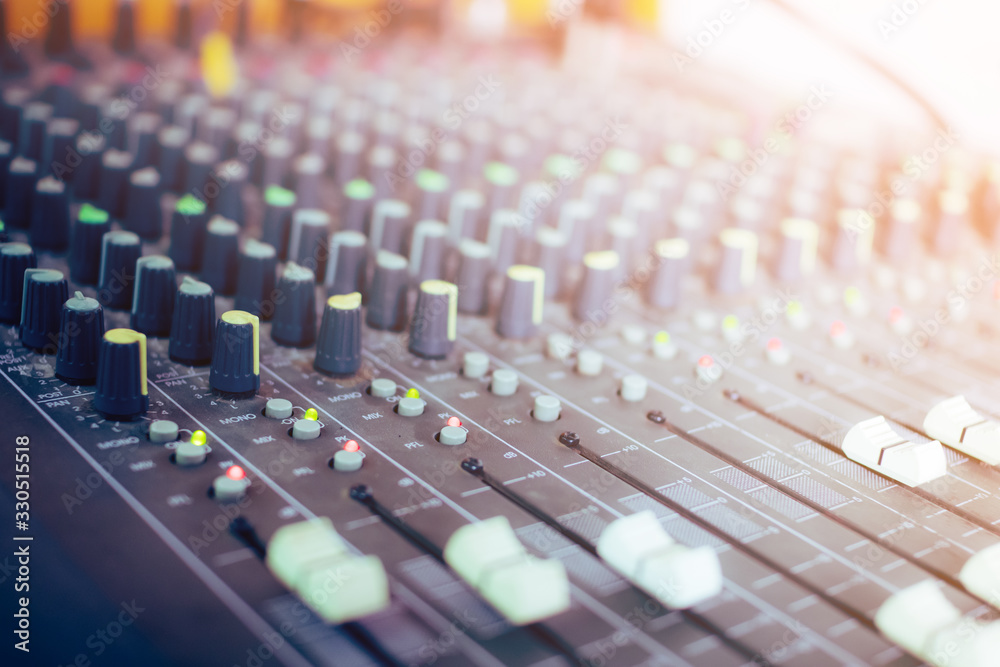 buttons equipment for sound mixer control. Mixer for musician DJ and sound engineers. buttons equipment for sound mixer control. Mixer for musician DJ and sound engineers.