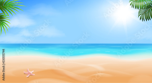 Beach and tropical sea. Seaside view, summer vacation background