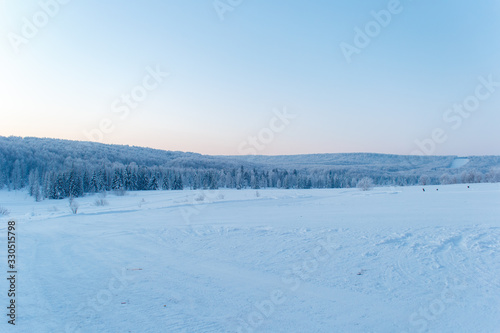 winter landscape with lake and snow