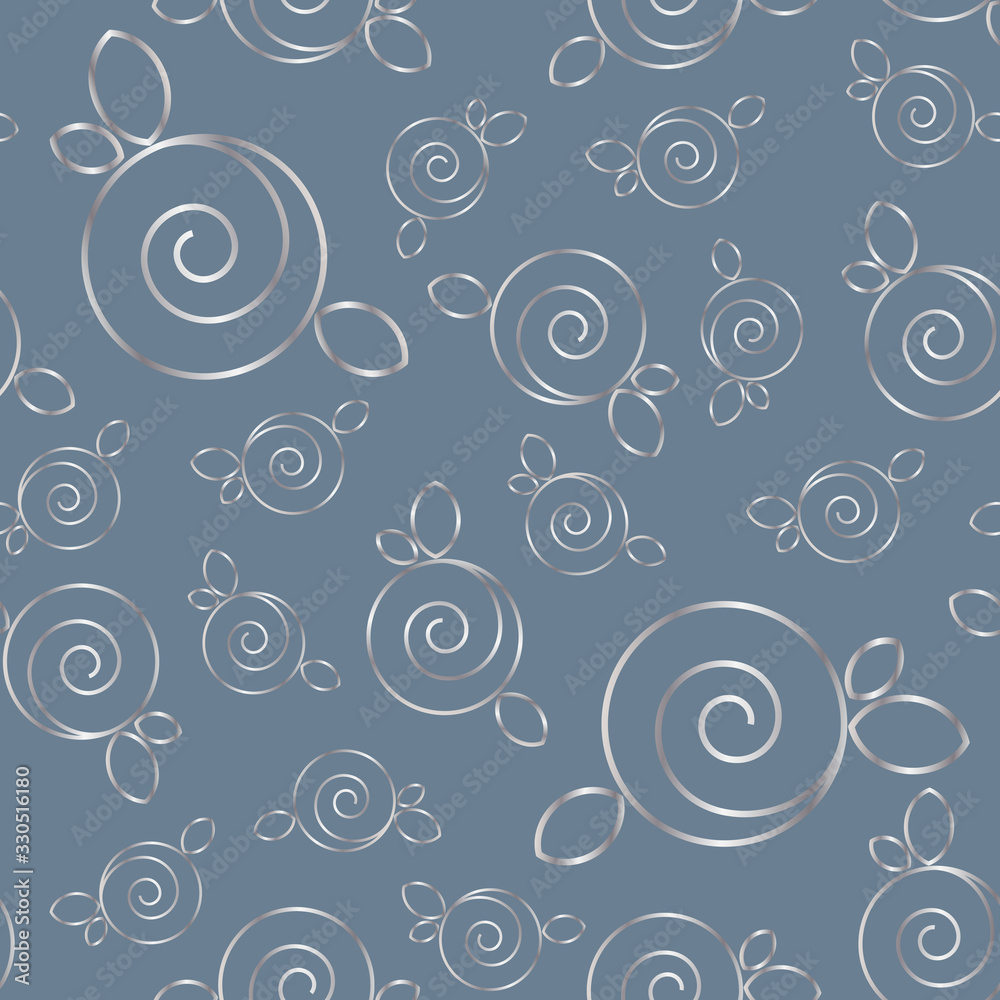 Seamless pattern with outline silver roses. Beautiful floral background. Vector illustration EPS10