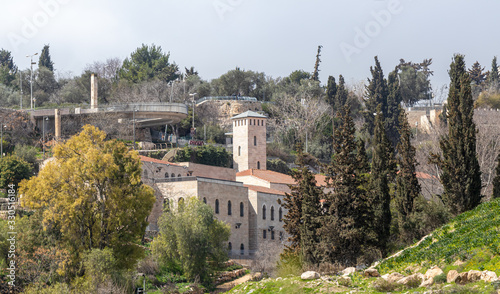 View of the building of the Menachem Begin Heritage Center from the Abu Tor district of Jerusalem city in Israel photo