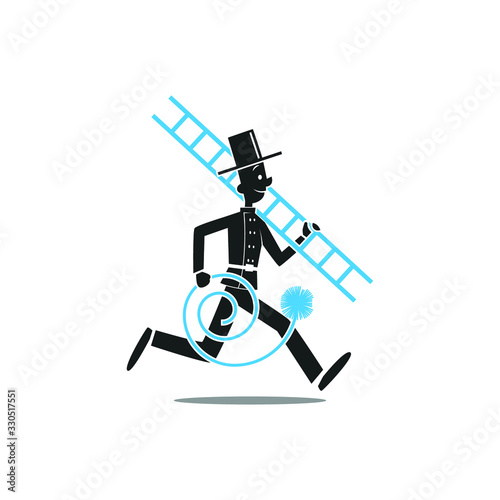 tall chimney sweep hurries to the rescue with a ladder and a cleaning brush to the client