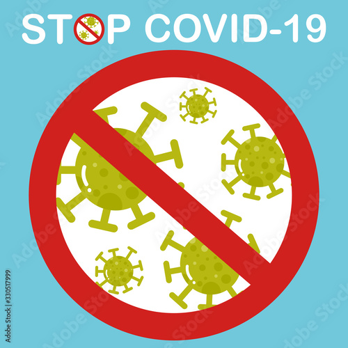 Vector of stop covid-19 signs, icon for stop coronavirus symbol, illustration isolated on blue background.