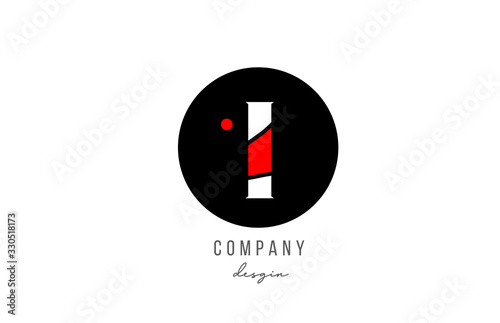 I letter alphabet icon logo design in white red with circle for business and company