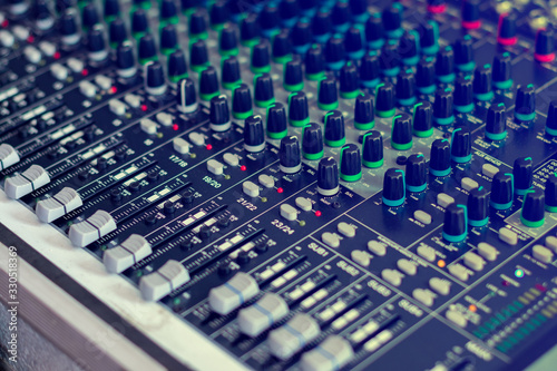 buttons equipment for sound mixer control. Mixer for musician DJ and sound engineers.