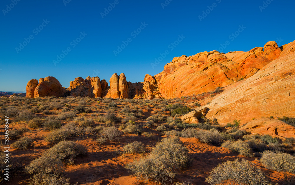 Yellow rocks with blue sky in Valley of Fire, USA