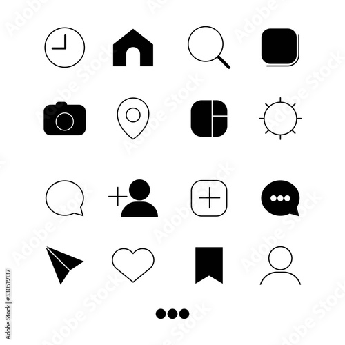 Universal elements of the web user interface. Black and white web or internet button icons set in black on a white background. EPS 10 vector.
