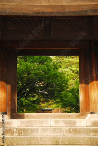 南禅寺・三門(天下竜門)の額縁から見た青紅葉
 photo