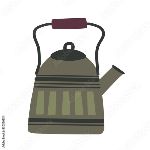 Kettle. Tea. Kettle with a closed and open lid, evaporation of water from a spout, boil water isolated on a white background vector illustration