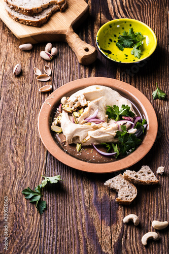 Healthy vegan snack hummus dip