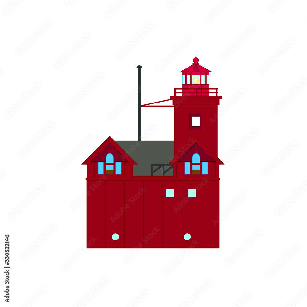 Fototapeta premium vector, lighthouse Holland Harbor Light, United States