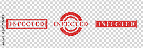 Vector set of realistic isolated stamps of Infected for template decoration on the transparent background.