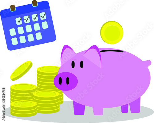 Piggy bank with golden coin input as icon saving or accumulation of money, investment on white background; The concept of banking or business services