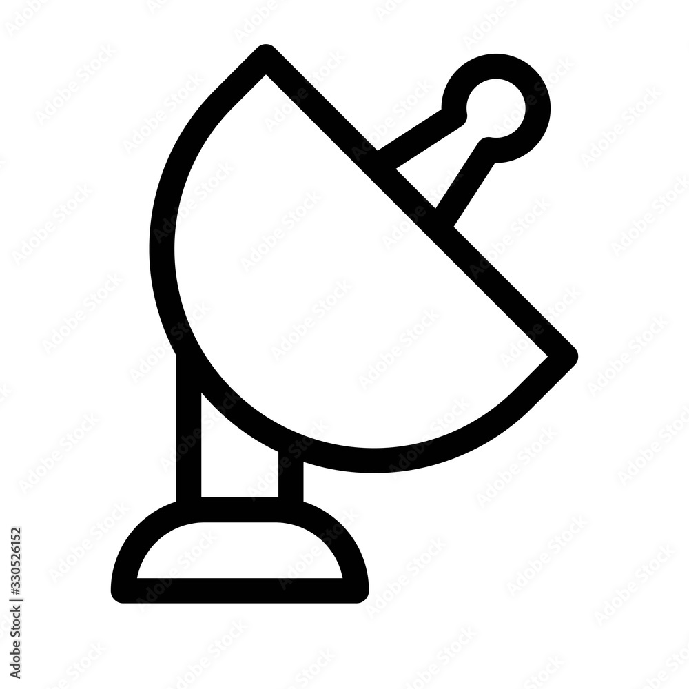 Satellite dish icon. Broadcast antenna sign. Radio telescope symbol. Wireless signal transmission illustration.