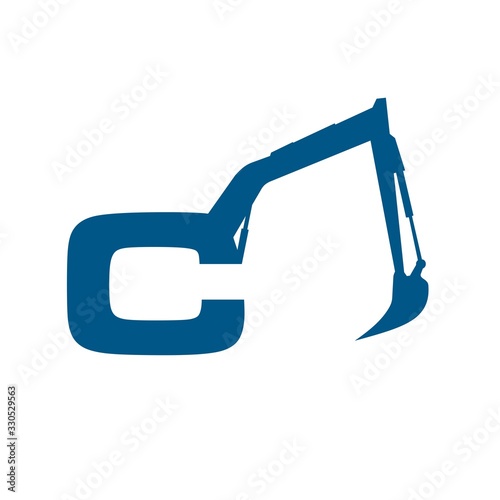Initial  C  excavator logo concept vector with arm excavator template vector.