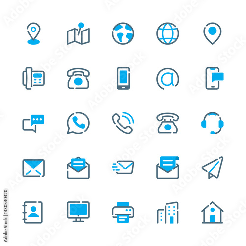 Contact us vector icons. Communication line flat icons set.