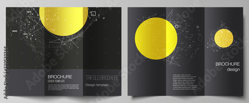 The minimal vector layouts. Modern creative covers design templates for trifold brochure or flyer. Science or technology 3d background with dynamic particles. Chemistry and science concept.