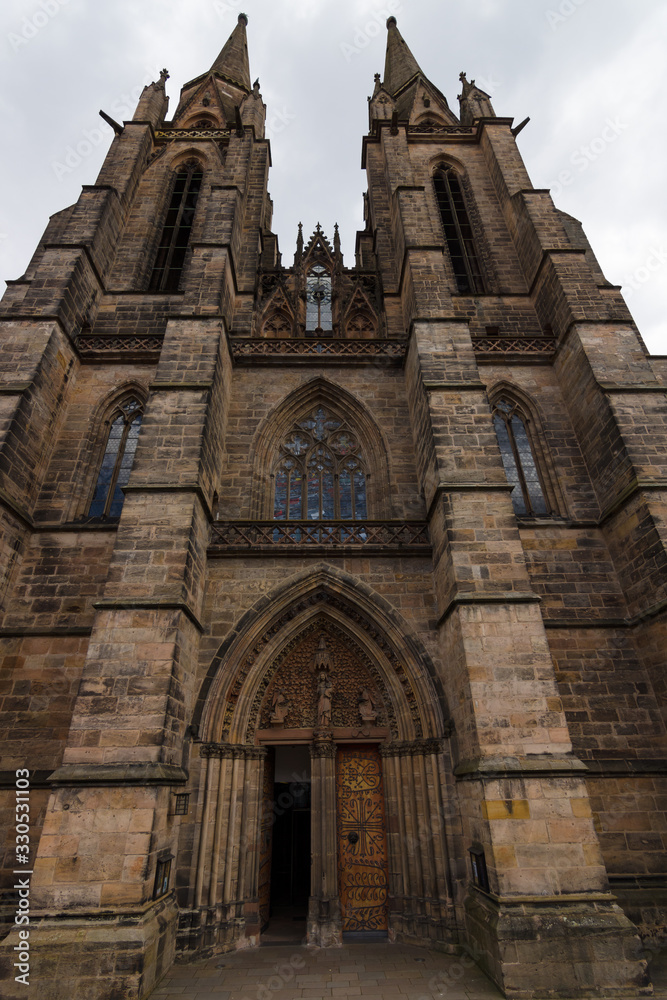 Marburg. Germany. Main portal of St. Elizabeth's Church. The medieval church was built by the Order of the Teutonic Knights in honour of St. Elizabeth of Hungary.