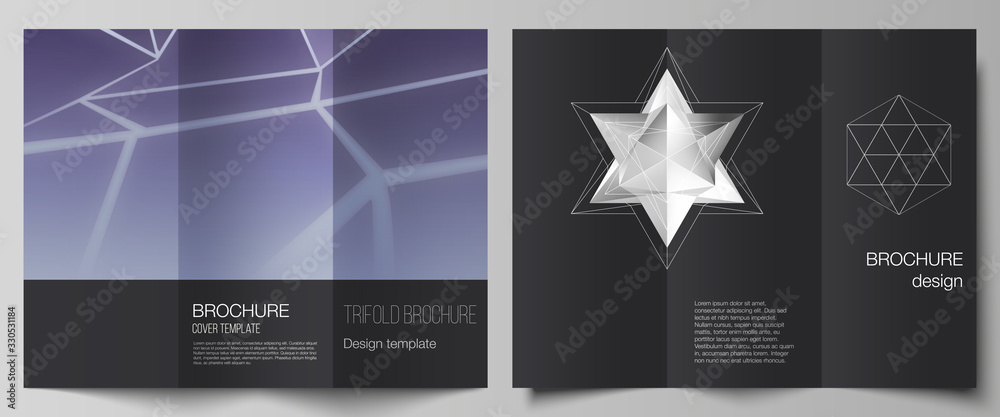 Vector illustration layouts. Modern creative covers design templates for trifold brochure or flyer. 3d polygonal geometric modern design abstract background. Science or technology vector illustration.