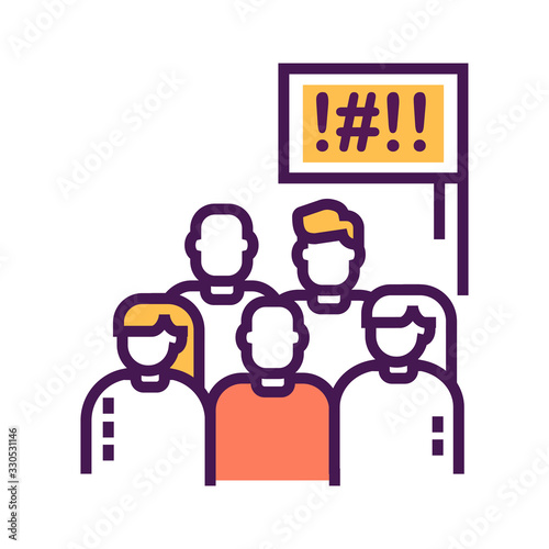 Social protest line color icon. Manifestations of civil unrest. Group of people strike. Pictogram for web page, mobile app, promo. Editable stroke