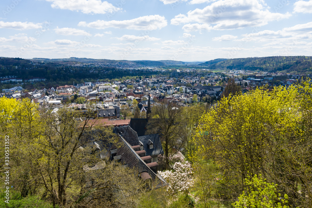 Marburg. Germany. The old districts of the city from the height of the surrounding hills. District Oberstadt. Marburg is a university town in the German federal state (Bundesland) of Hessen.