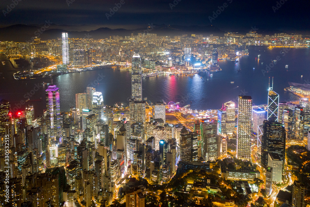 Obraz premium aerial view of Hong Kong at night