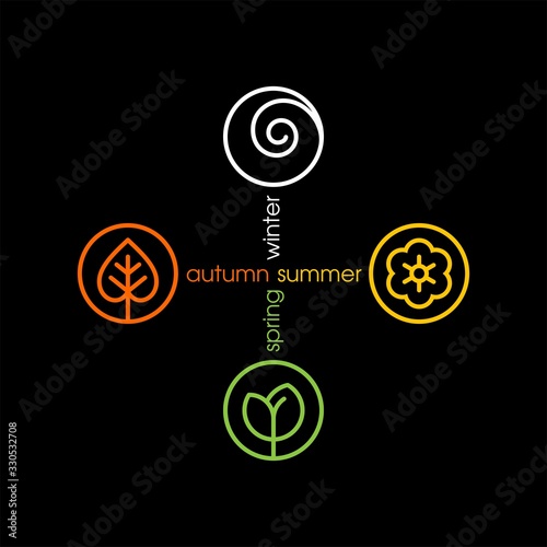 Seasons flat vector icons. Summer, autumn, winter, spring flat vector icons