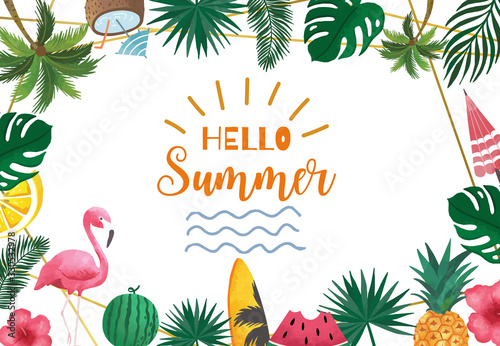 Collection of summer background set with fruit,flamingo,coconut tree.Editable vector illustration for New year invitation,postcard and website banner
