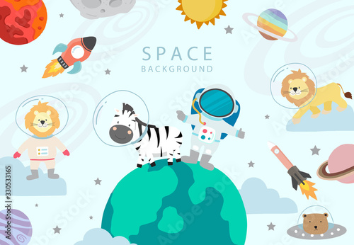 Collection of space background set with astronaut, planet, moon, star,rocket.Editable vector illustration for website, invitation,postcard and sticker © piixypeach