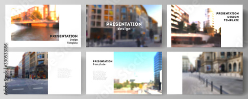 Vector layout of the presentation slides design business templates, multipurpose template for presentation brochure, brochure cover. Halftone effect decoration with dots. Dotted pattern decoration.