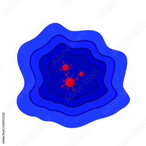 Blue with corona virus vector paper cut background design