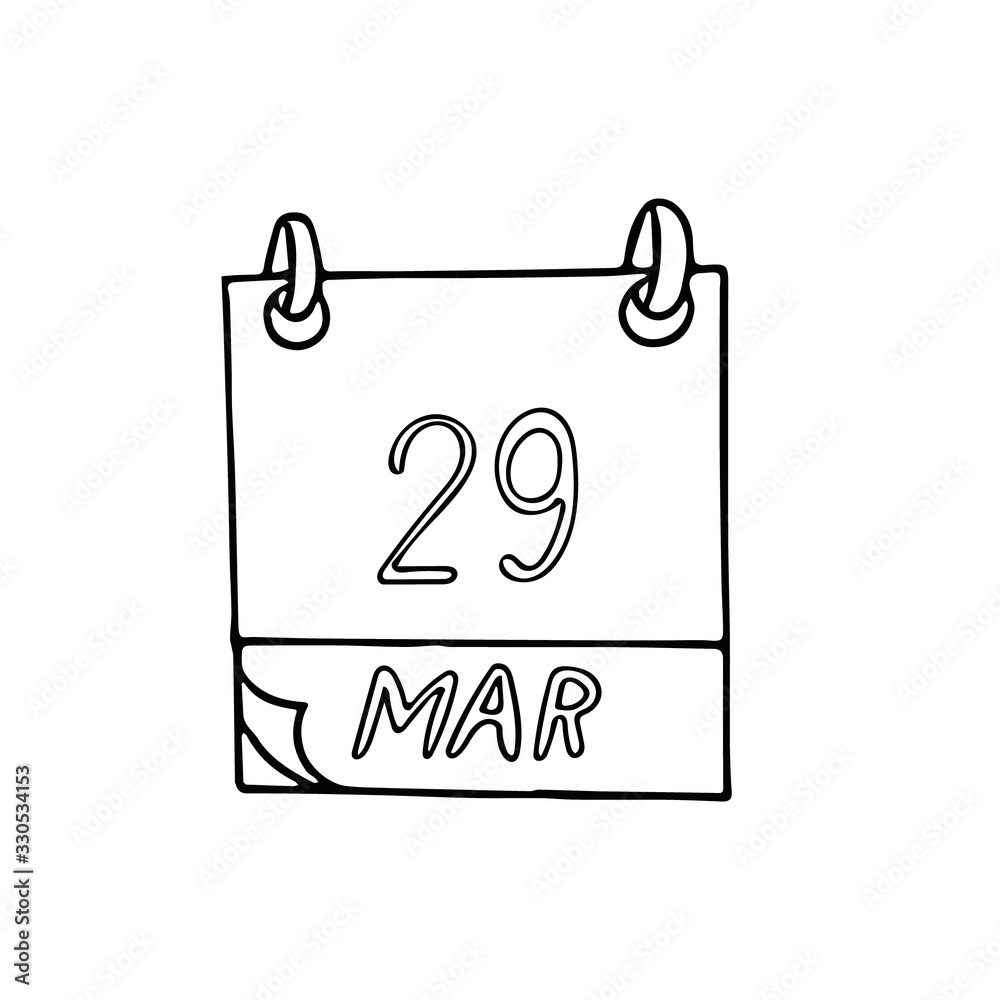 calendar hand drawn in doodle style. March 29. day, date. icon, sticker, element calendar hand drawn in doodle style. March 29. day, date. icon, sticker, element
