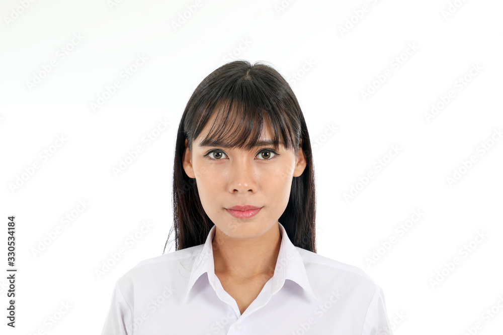 Facial Expression Young Asian woman office attire white background Facial Expression Young Asian woman office attire white background