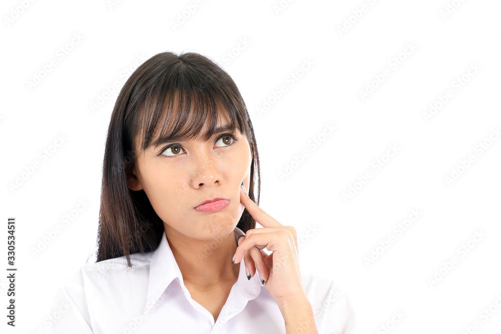 Facial Expression Young Asian woman office attire white background Facial Expression Young Asian woman office attire white background