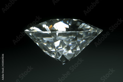 3D render photorealistic diamond isolated on a black background. Luxury concept of taming value Copy space.