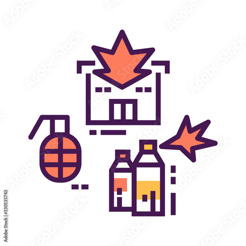 Vandalism line color icon. Civil unrest. Public, private property destruction. Social protest. Pictogram for web page, mobile app, promo. Editable stroke
