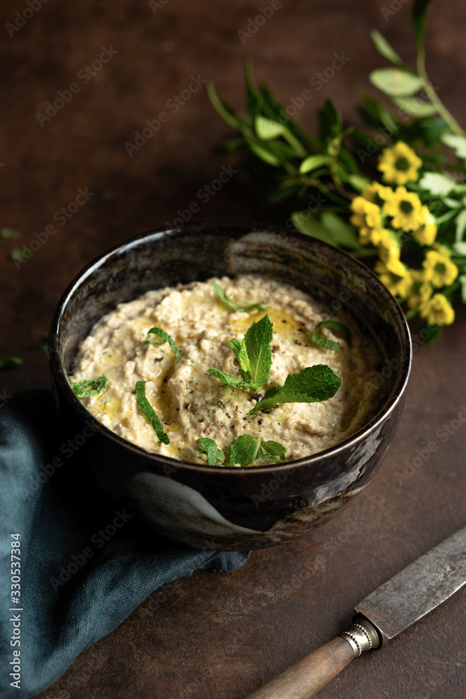 Homemade hummus with mint. Homemade hummus with mint.