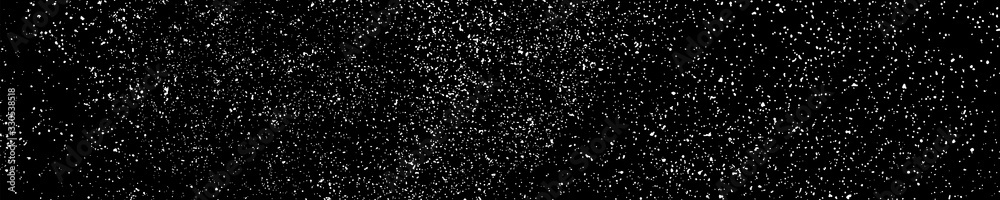 White grainy texture on black. Panoramic background. Wide horizontal long banner for site. Dust overlay. Light colour noise granules. Snow vector elements. Illustration, EPS 10. White grainy texture on black. Panoramic background. Wide horizontal long banner for site. Dust overlay. Light colour noise granules. Snow vector elements. Illustration, EPS 10.